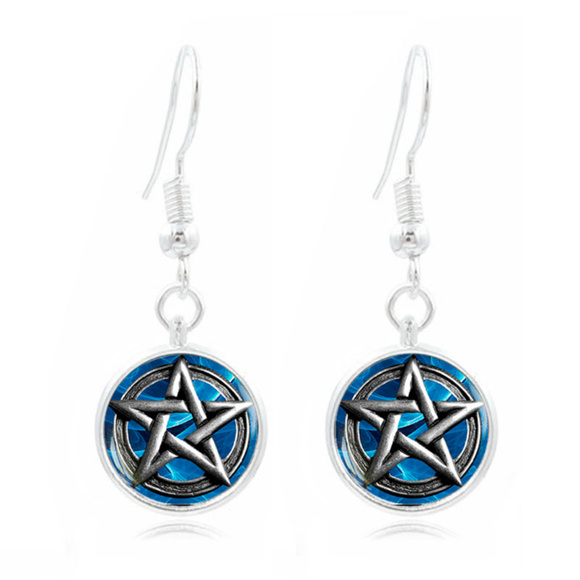Jewelry - Blue Pentagram Glass Cabochon Earring Set